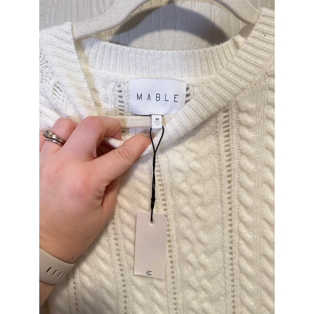 MABLE • NWT Ariana Sweater Bubble Skirt Mini Dress White Cable Knit Sz Medium - Picture 9 of 13
